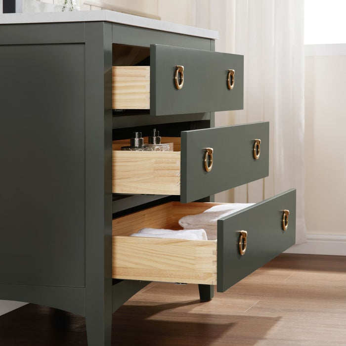 Keita 36" Pewter Green Transitional Bathroom Vanity - Solid Wood Construction with Artificial Stone Countertop & Rectangle Basin