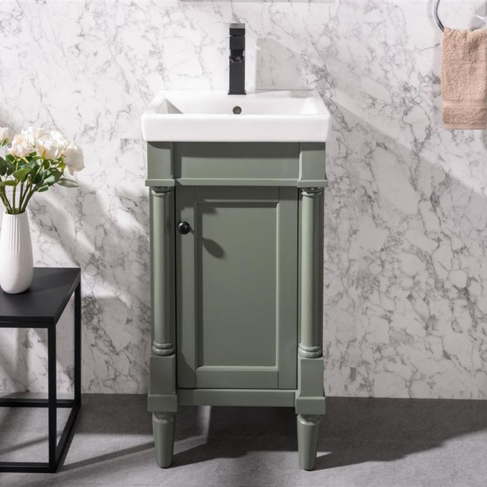 Aurora 18" Pewter Green Ceramic Sink Vanity – Space-Saving Bathroom Storage