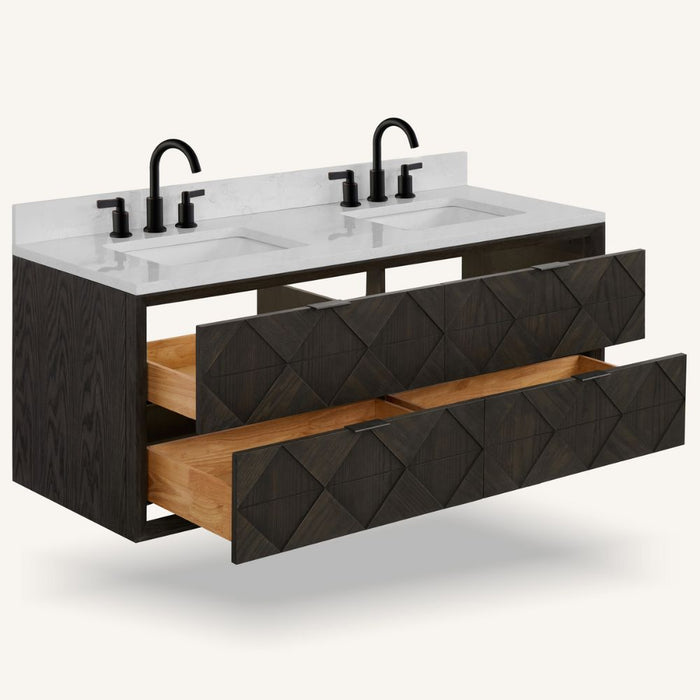 Honore 60" Brown Oak White Stone Bathroom Vanity – Premium 4-Drawer with 1" Thick Countertop