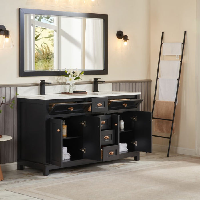 Raurey 60" Tricorn Black Single Sink Vanity with Stone Top & Soft-Close Drawers