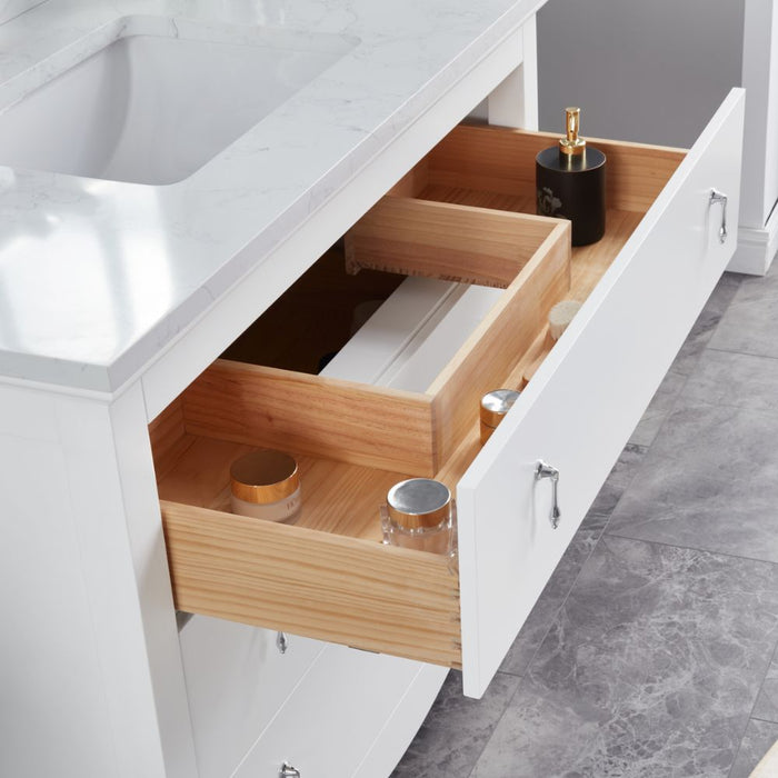Warwick 42" White Bathroom Vanity - Solid Wood Construction with 1" Artificial Stone Top & 3 Dovetail Drawers