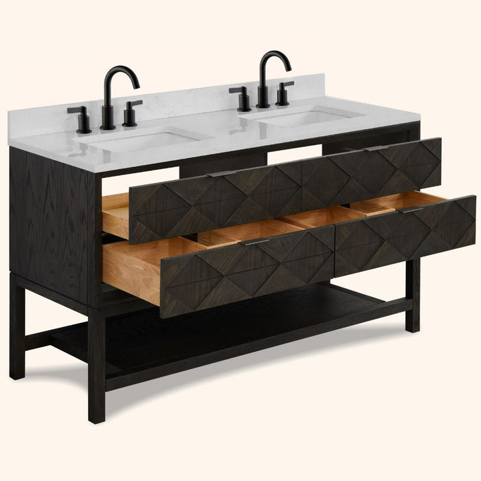 Aden 60" Brown Oak Wood Vanity with White Stone Top - Undermount Basin & Legs
