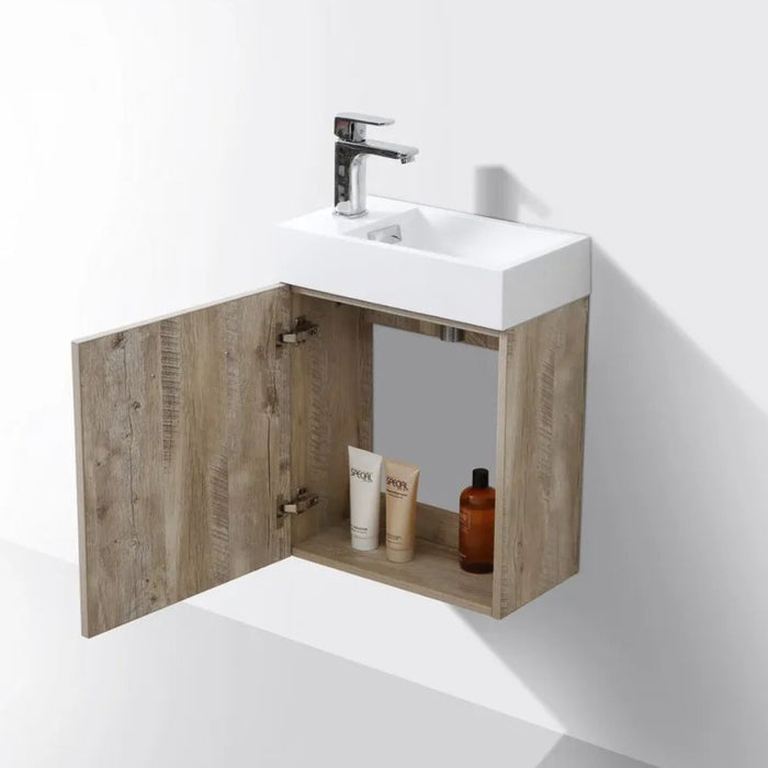 Desa 18" Nature Wood Veneer Wall Mount Bathroom Vanity – Compact Modern Design with Integrated Sink