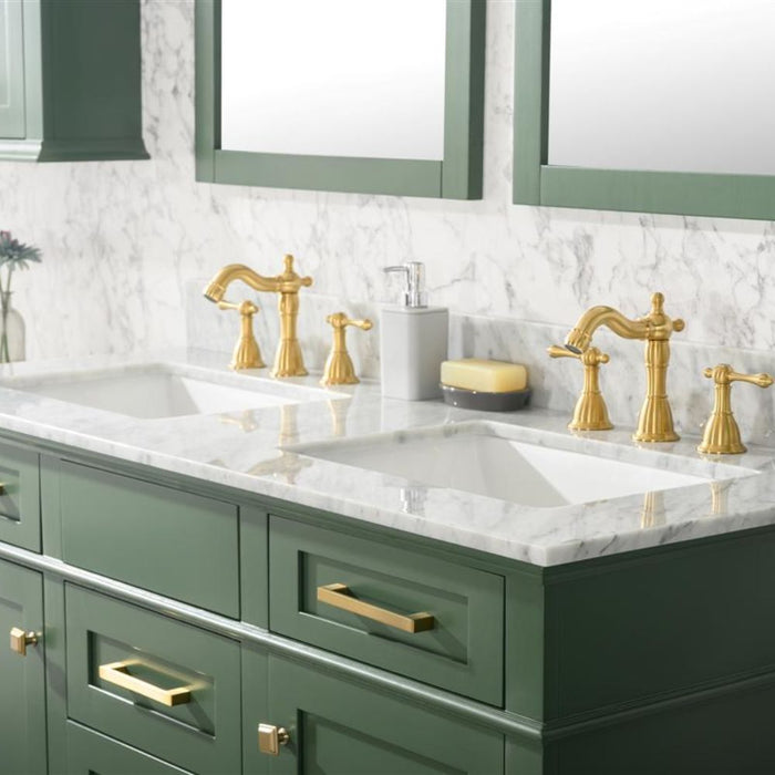 Annabelle 54" Green Wood Double Sink Vanity – Carrara Top, Soft Close Drawers