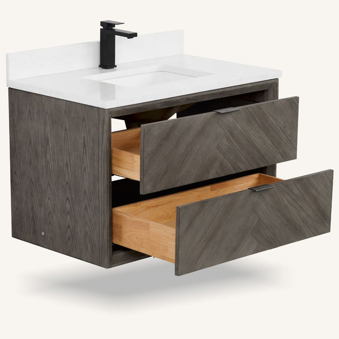 Lahoma 36" Grey Oak Single Vanity – Modern Freestanding Bathroom Cabinet with White Artificial Stone Top