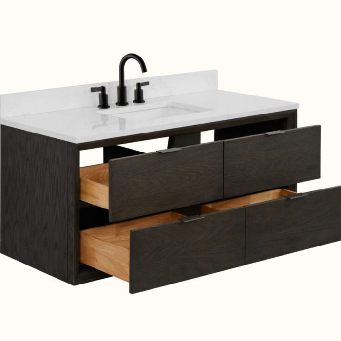 Netherlands 48" Brown Oak Finish Bathroom Vanity with White Stone Top - Contemporary Undermount Basin