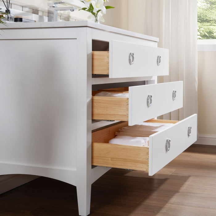 Toulan 42" White Solid Wood Bathroom Vanity – Single Sink with Pre-Drilled Top