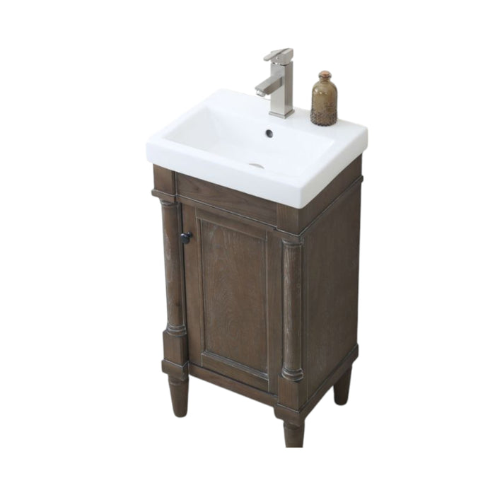 Belvoir 18" Weathered Gray Wood Bathroom Vanity – Space-Saving Design with Integrated White Porcelain Sink