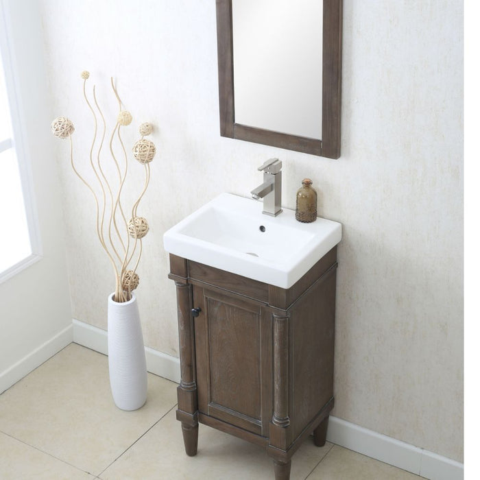 Belvoir 18" Weathered Gray Wood Bathroom Vanity – Space-Saving Design with Integrated White Porcelain Sink