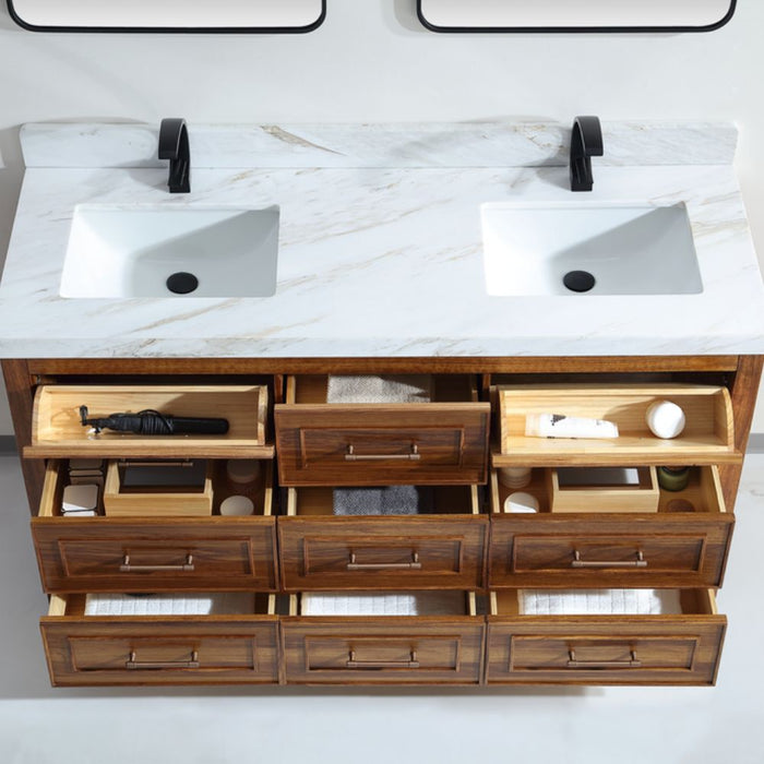 Marya Ebony Wood 60" Double Sink Bathroom Vanity – Modern Style with White Marble Top and Soft-Close Storage