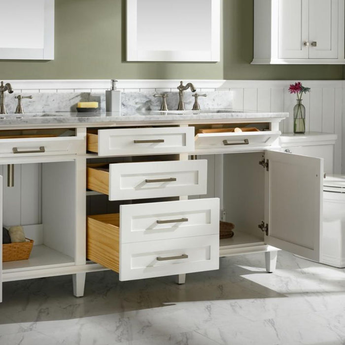 Ilene 72" Wood Double Vanity White – Sleek Design, Marble Countertop