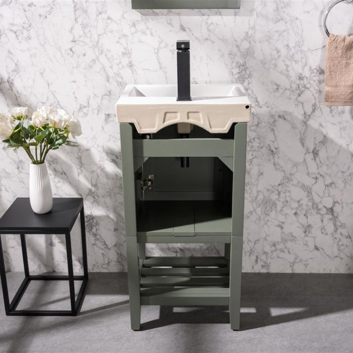 Aster 18" Pewter Green Ceramic Bathroom Vanity - Single Sink with White Top
