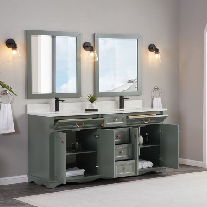 Tova 72" Double Sink Pewter Green Bathroom Vanity - Solid Wood Construction with 1" Stone Top