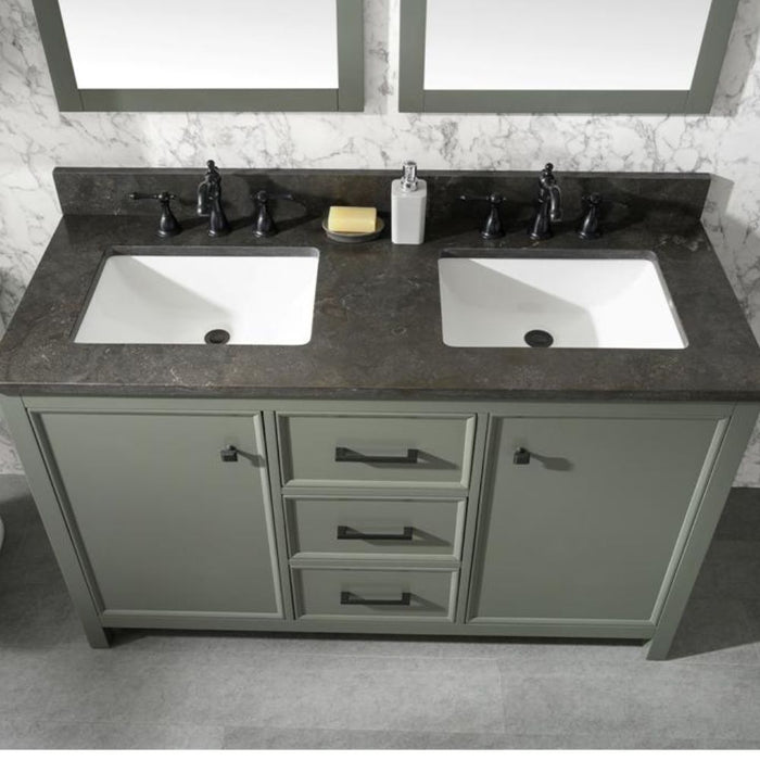Mars 54" Modern Double Sink Bathroom Vanity Pewter Green Finish Blue Stone Top with Storage Cabinet and Drawers