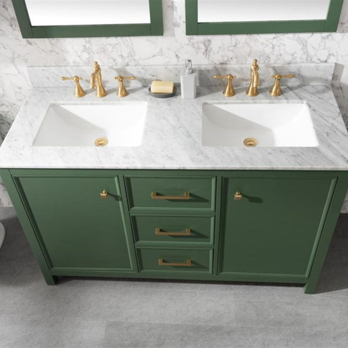 Monte 54" Green Wood Double Vanity Cabinet - With White Carrara Marble Top