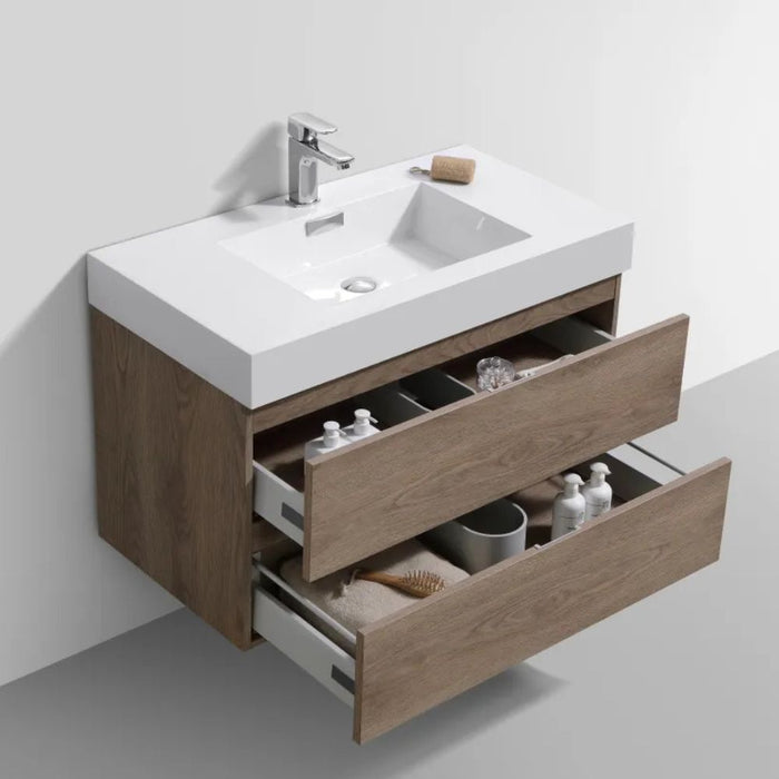 Shiloh 36" Butternut Wood Veneer Modern Bathroom Vanity – Wall Mount with Reinforced Acrylic Composite Sink