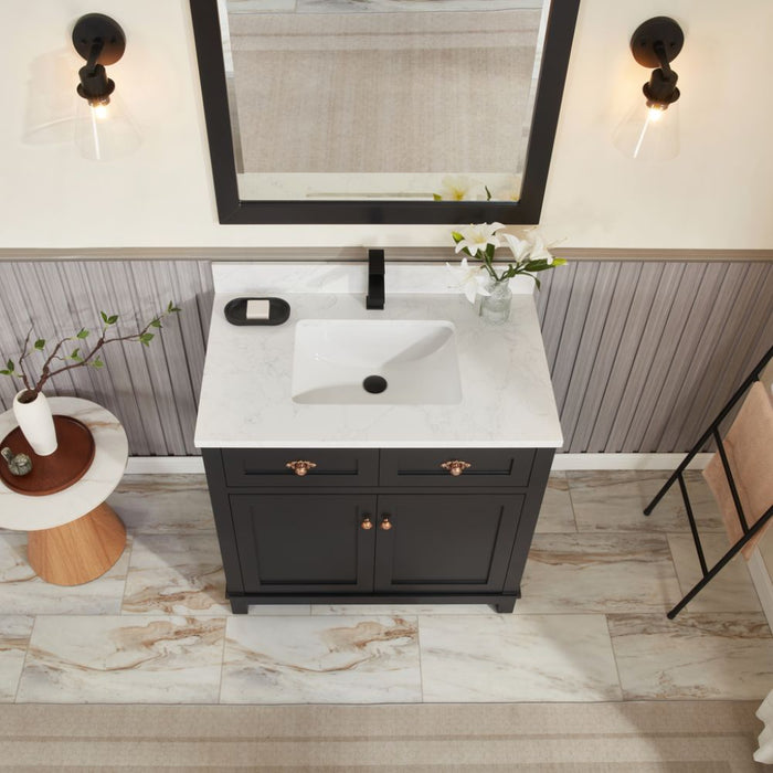 36" Solid Wood Elizabeth Collection Bathroom Vanity Tricorn Black Finish with Artificial Stone Top