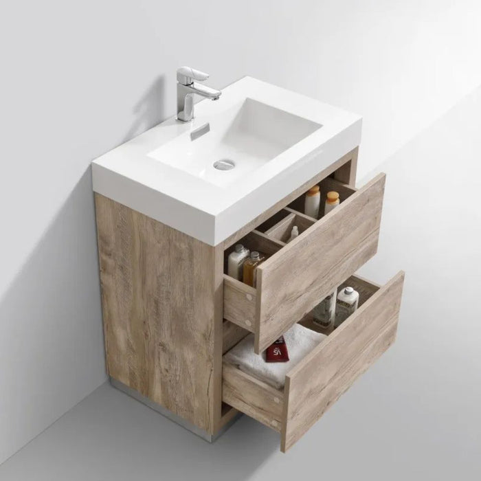Horace Bliss 30" Nature Wood Acrylic Composite Bathroom Vanity – Modern Freestanding with Push-Open Drawers