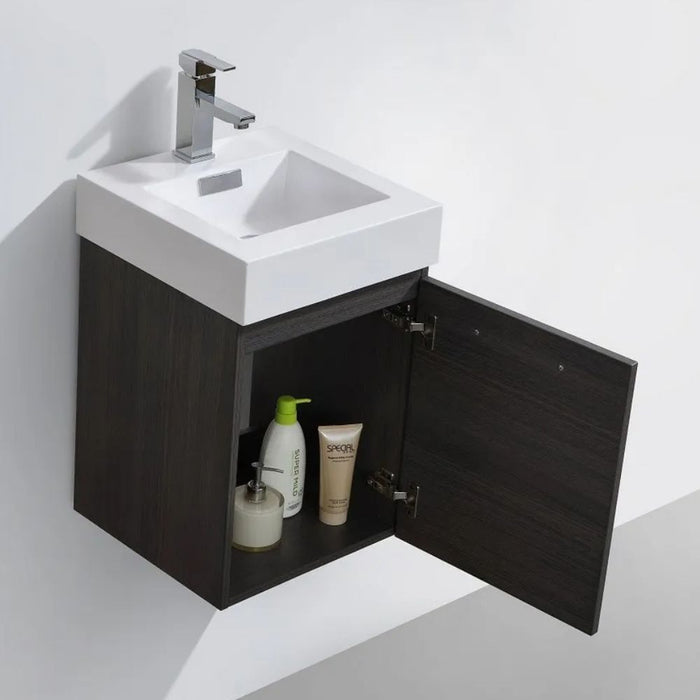 Mystic 16" High Gloss Gray Oak Wall Mount Modern Bathroom Vanity – Single Door Soft-Close Vanity