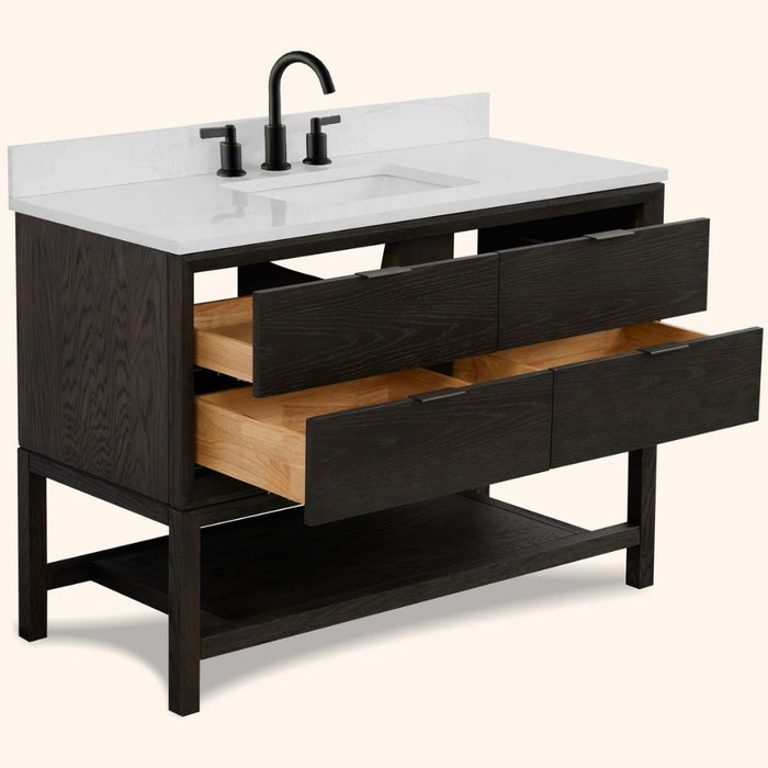 Sugar 48" Grey Oak Vanity with Legs – White Artificial Stone Top & Pre-Drilled Faucet Holes