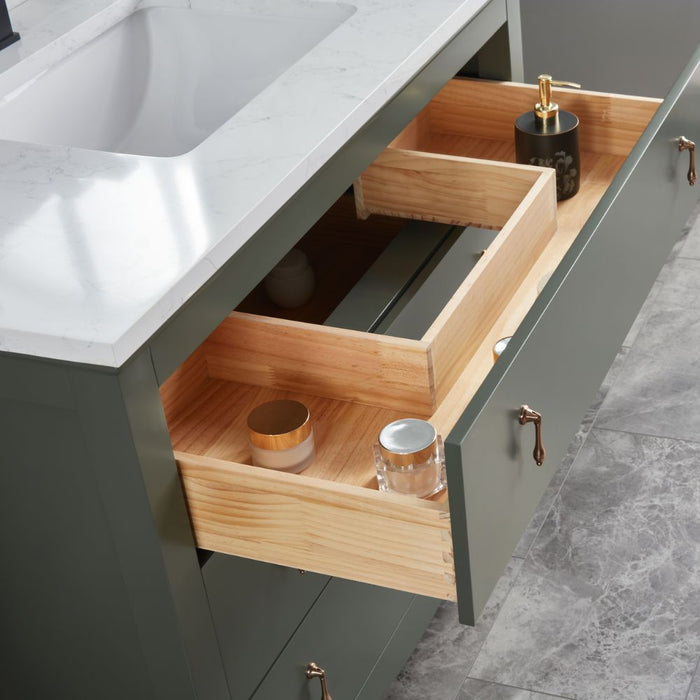 42" Pewter Green Solid Wood Bathroom Vanity with Artificial Stone Top