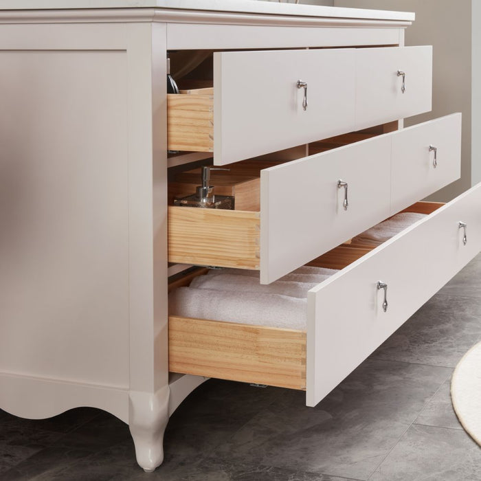 Claudia 60" Dreamy White Collection Single Sink Solid Wood Bathroom Vanity with 1" Artificial Stone Top & Soft Close Hardware