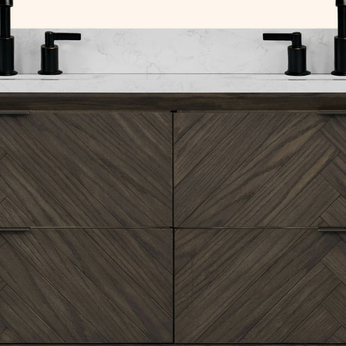 Essential Collection 60" Brown Oak Finish Single Bathroom Vanity – Modern Style with 1" Artificial Stone Top & 4-Drawer Storage