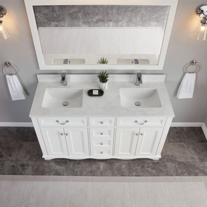 Petronelle 60" Solid Wood White Traditional Bathroom Vanity - Artificial Stone Top with Soft Close Drawers