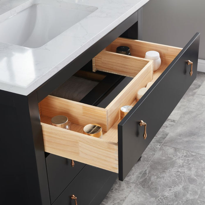 Zaira 36" Solid Wood Vanity – Matte Black Bathroom Cabinet with Artificial Stone Countertop