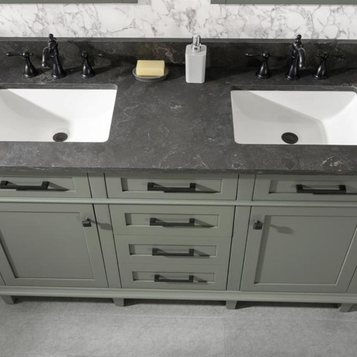 Sylvia Pewter 60" Bathroom Vanity – Green Finish, Double Sink, Stone Top