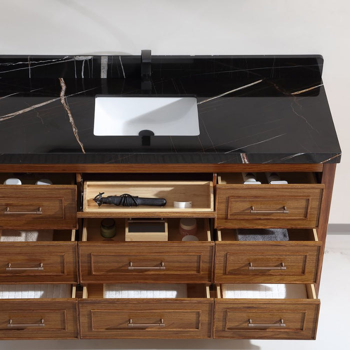 Pandora 60" Single Sink Vanity Black Natural Marble – Traditional Wood Bathroom Cabinet
