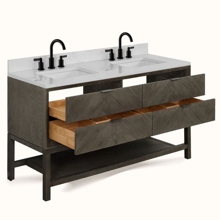 Darcell 60" Grey Oak Modern Bathroom Vanity - 4 Drawer with White Artificial Stone Top