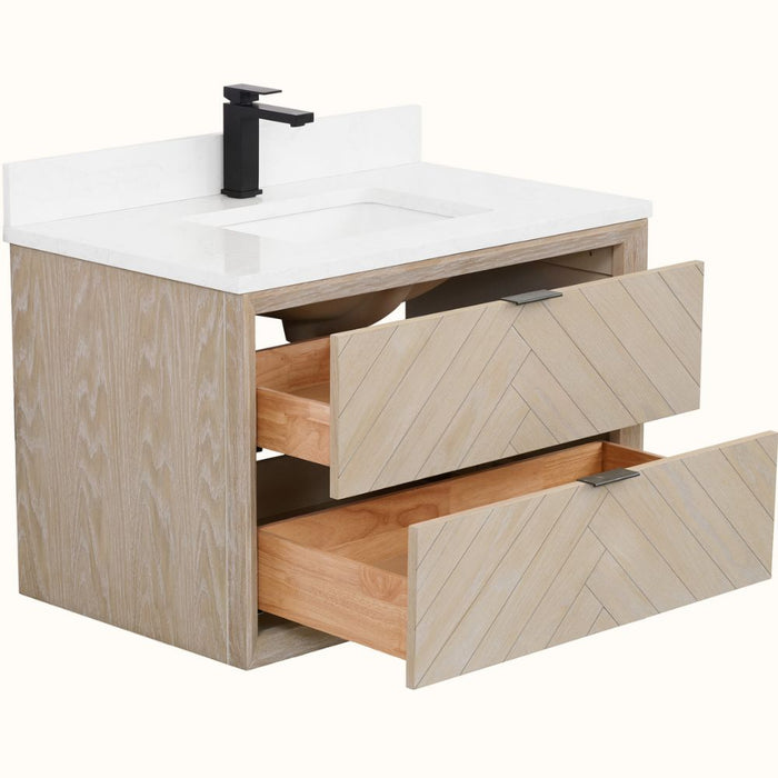 Baltimore 36" Whitewashed Oak Bathroom Vanity – Free-Standing Design with 1" Artificial Stone Top & Dual Drawers