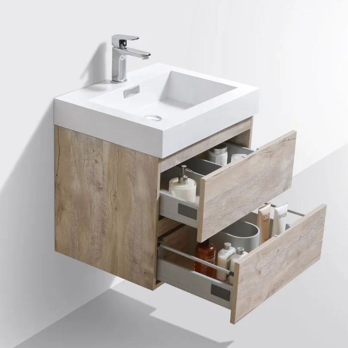 Bliss 24" Nature Wood Wall Mount Modern Bathroom Vanity