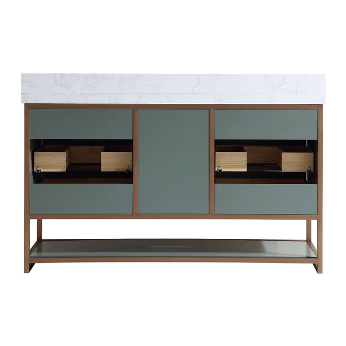 Apollonia 72" Double Bathroom Vanity in Pewter Green Oak – Contemporary Style with Stainless Steel Frame & 2" Artificial Stone Top