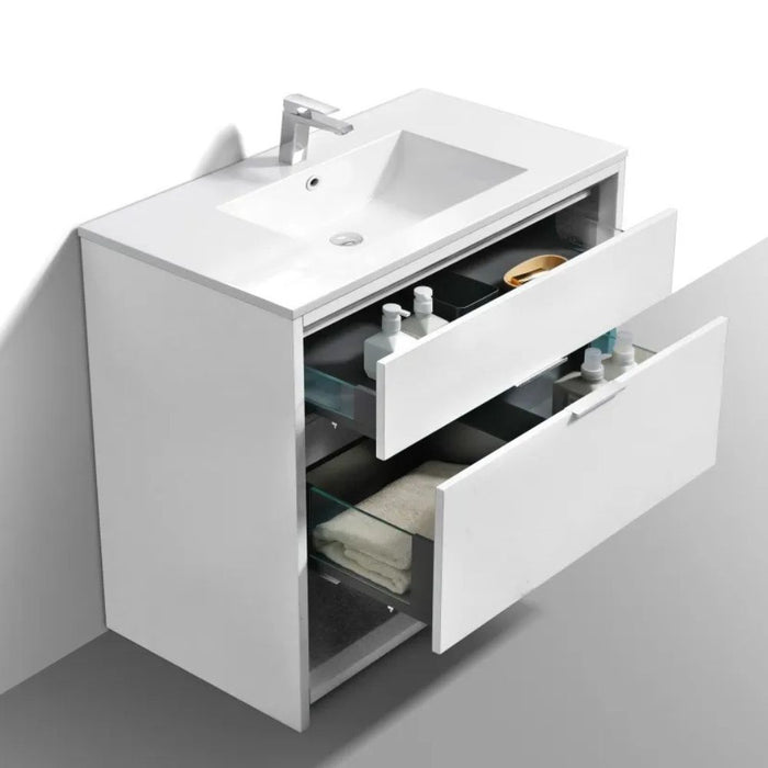Rayna 36" Gloss White Bathroom Vanity Cabinet – Modern MDF Construction with Drawers