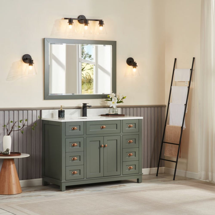 Nikko 48" Pewter Green Solid Wood Sink Vanity with Artificial Stone Countertop