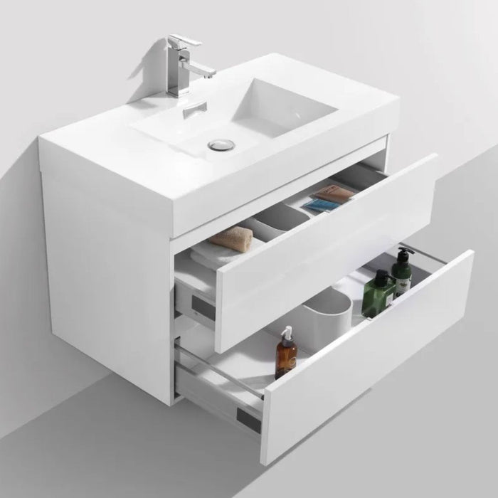 Adiel 36" High Gloss White MDF Wall Mount Bathroom Vanity – Contemporary Modern Design with European Hardware