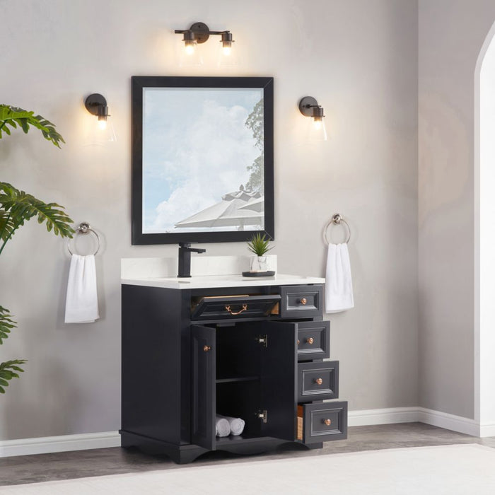 Ariel 36" Tricorn Black Traditional Bathroom Vanity Solid Wood with Artificial Stone Countertop & Undermount Sink