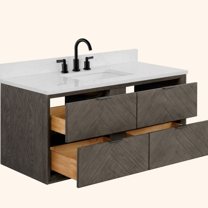 Cosmo Classic 48" Grey Oak Free-Standing Bathroom Vanity – Modern 4-Drawer with White Artificial Stone Top