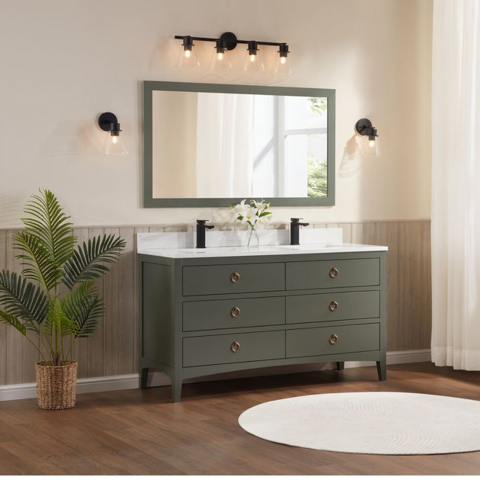 Winton 60" Pewter Green Bathroom Vanity Cabinet – Solid Wood with 1" Artificial Stone Top & Dovetail Drawers