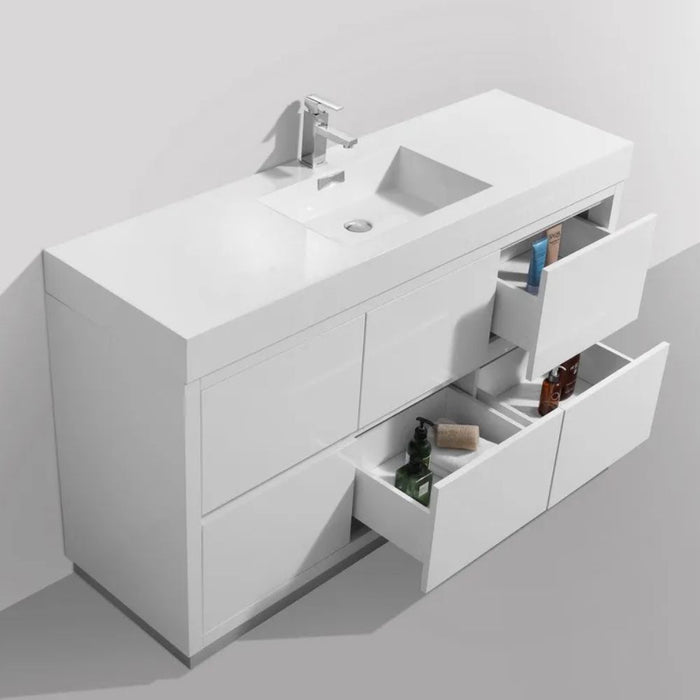 Amika 60" High Gloss White MDF Modern Bathroom Vanity - Single Sink Freestanding European Style