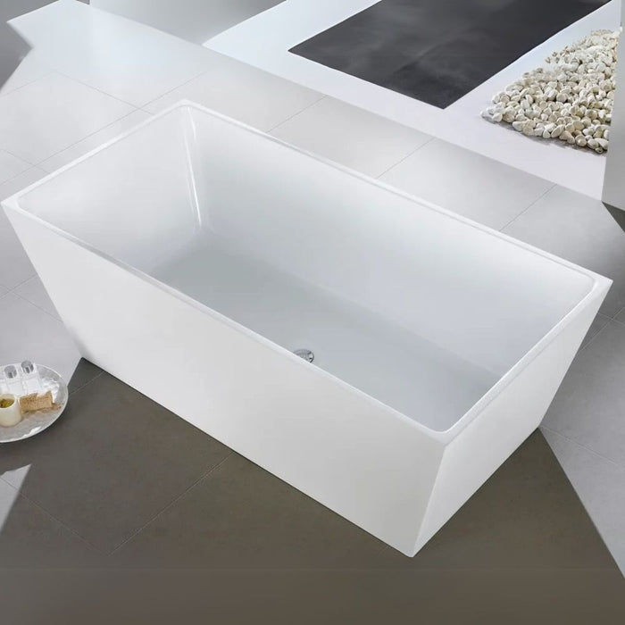 Makassar 67" White Free Standing Bathtub – Modern Ergonomic Soaking Tub with Chrome Drain