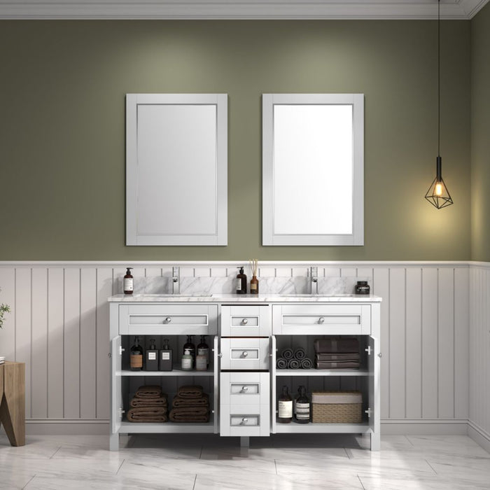 Legende 60" Modern White Bathroom Vanity - Carrara White Top, Chrome Hardware, 3-Drawer Storage