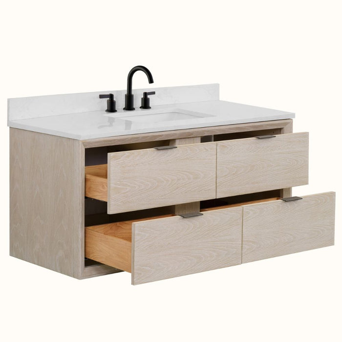 Larissa 48" Oak Finish Vanity Cabinet with 1" Thick Artificial Stone Countertop – Undermount Basin