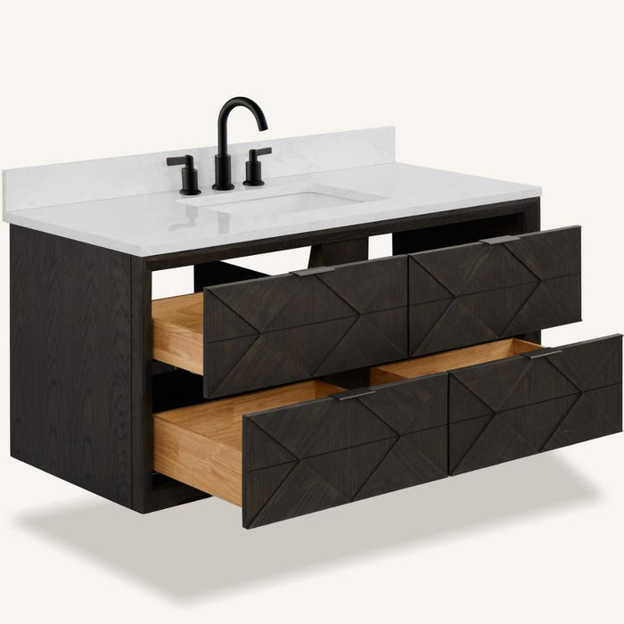 Latina 48" Brown Oak Free-Standing Bathroom Vanity – Single Sink with White Artificial Stone Top and 4 Drawers