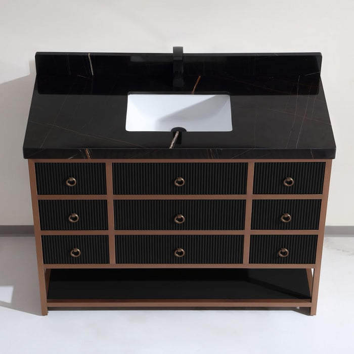Kirchem 48" Modern Bathroom Vanity - Golden Brush Steel Frame Tricorn Black with Natural Stone Top