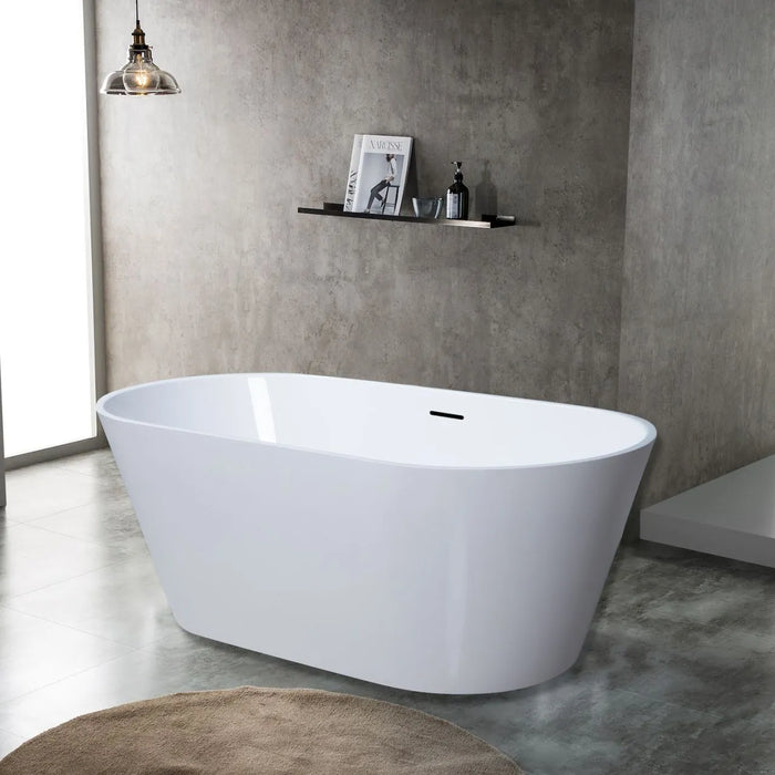 Marlyn 59-Inches Modern Freestanding Bathtub – White Acrylic Luxury Tub