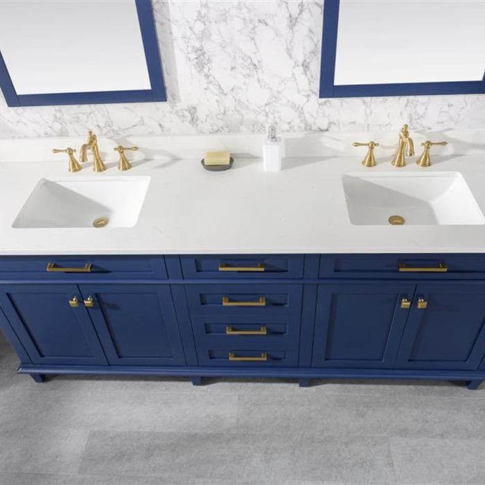 Packer 80" Blue Bathroom Vanity – Quartz Top, Storage Drawers & Doors