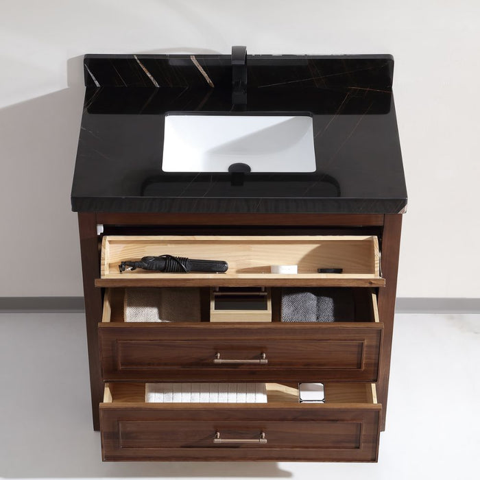 36" Acheta Sink Vanity Dark Finish With Wk-36 Top 2" Thick White Natural Top